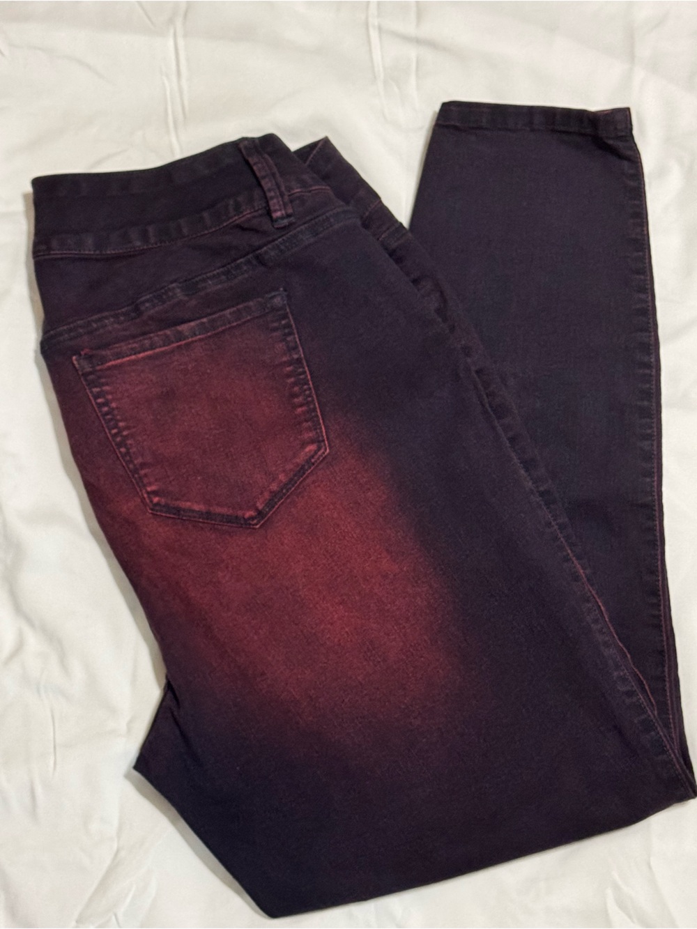 Women’s Red-Black Washed Jeans - Stylish Fade Detail